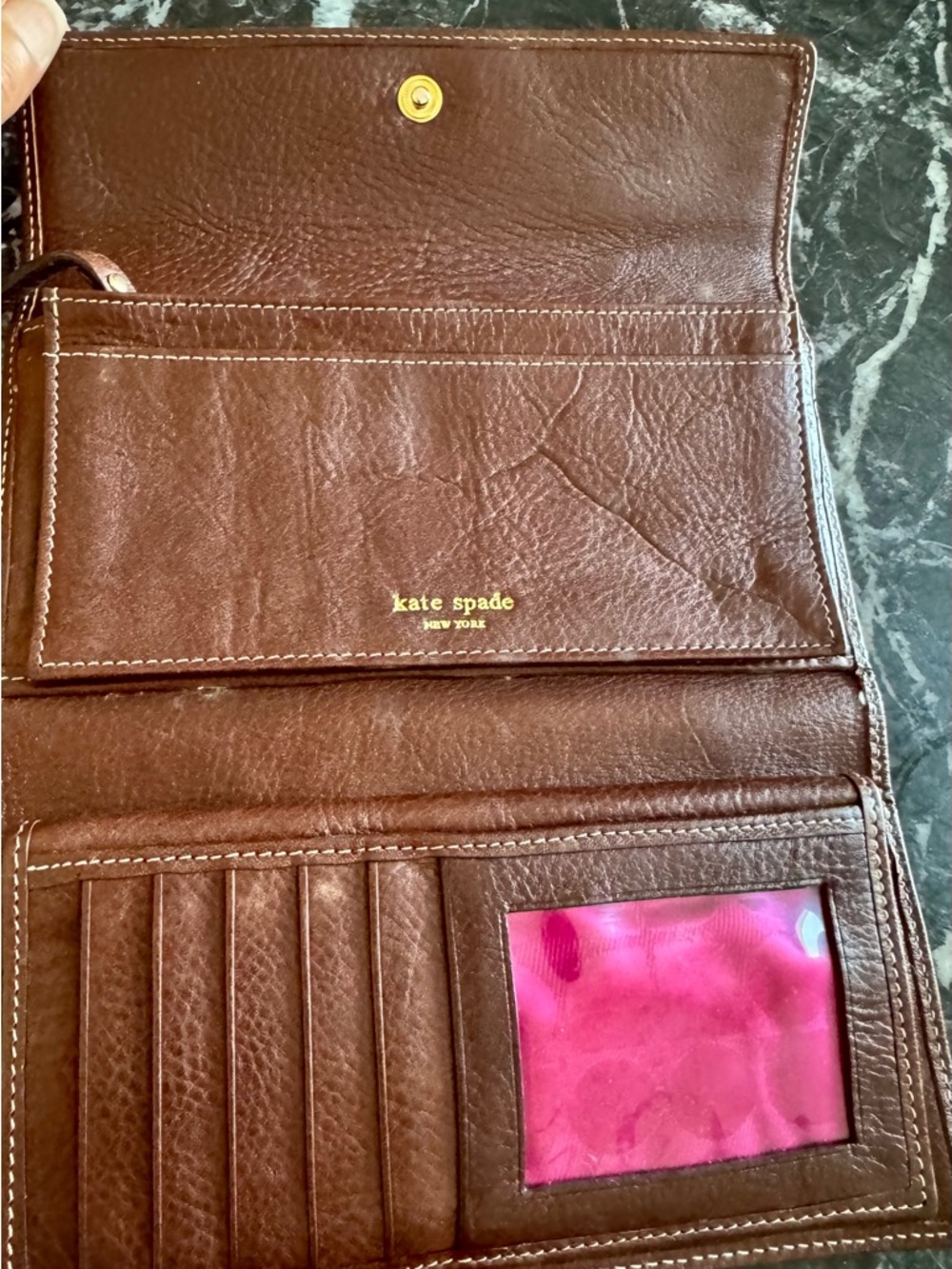 kate spade Snake-Print Wallet in Brown and Cream with Gold Hardware - Picture 3 of 5